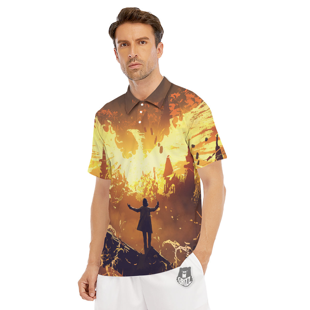 The Man And Phoenix Print Men's Golf Shirts-grizzshop