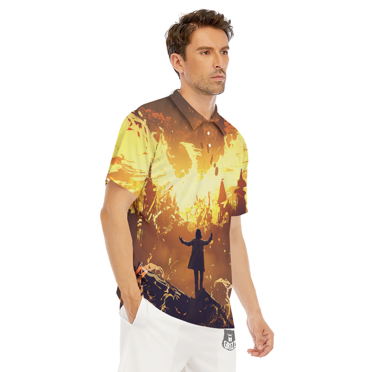 The Man And Phoenix Print Men's Golf Shirts-grizzshop