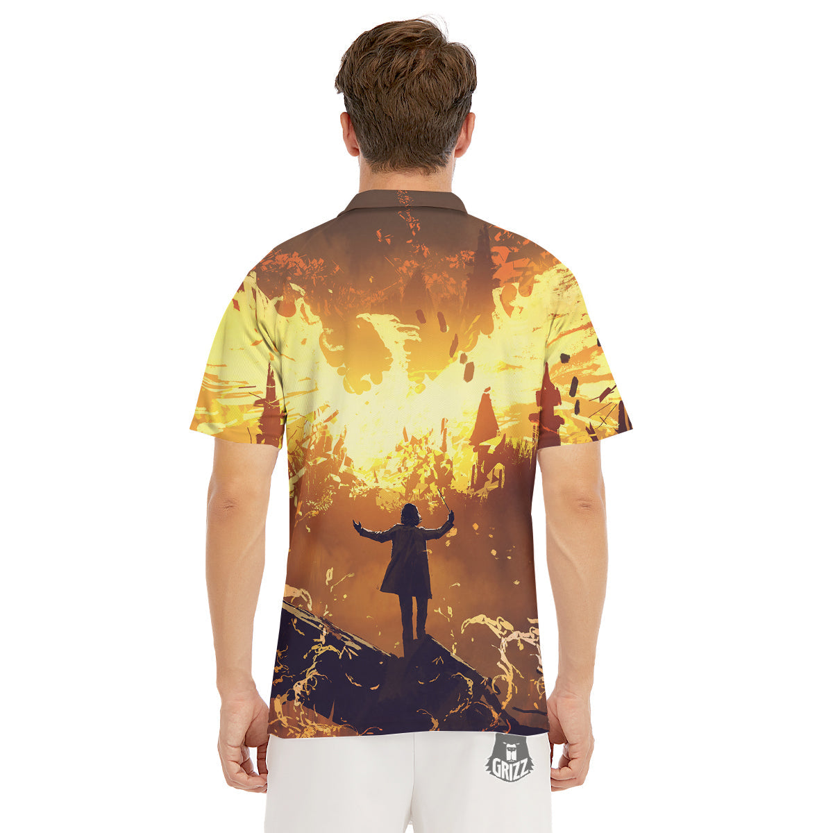 The Man And Phoenix Print Men's Golf Shirts-grizzshop