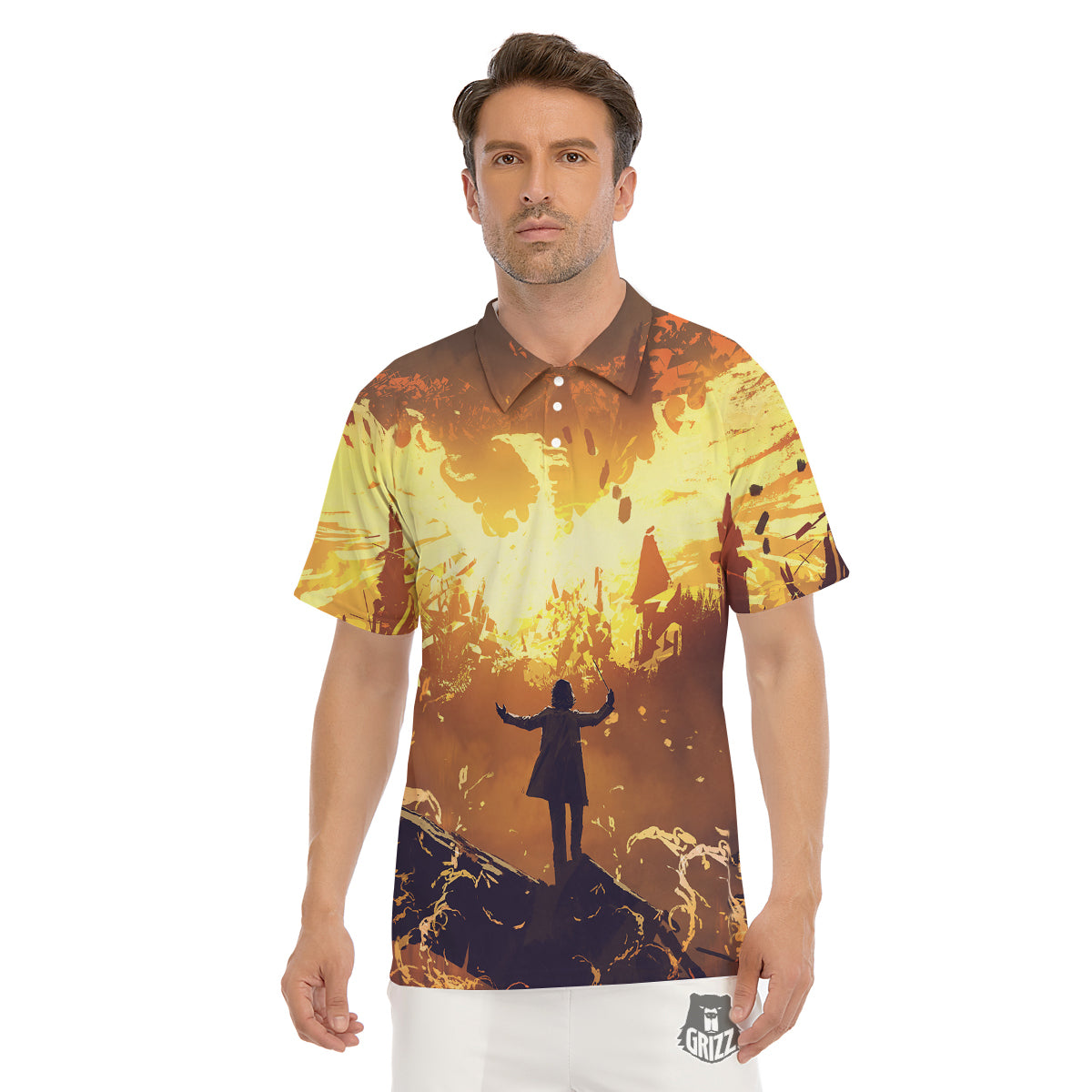 The Man And Phoenix Print Men's Golf Shirts-grizzshop
