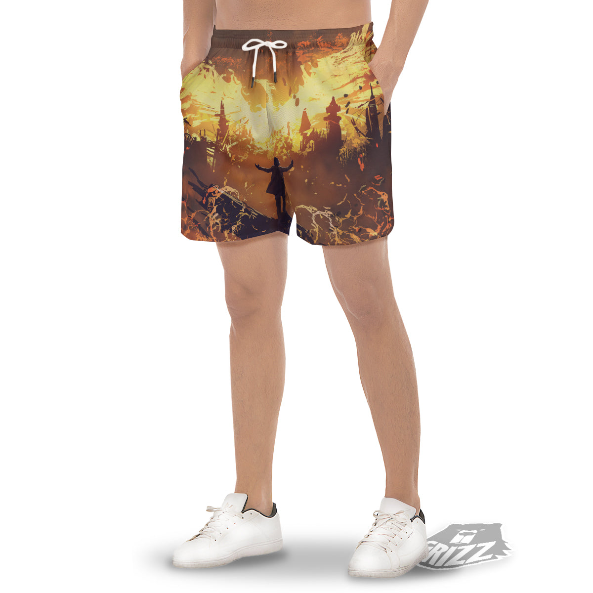 The Man And Phoenix Print Men's Gym Shorts-grizzshop