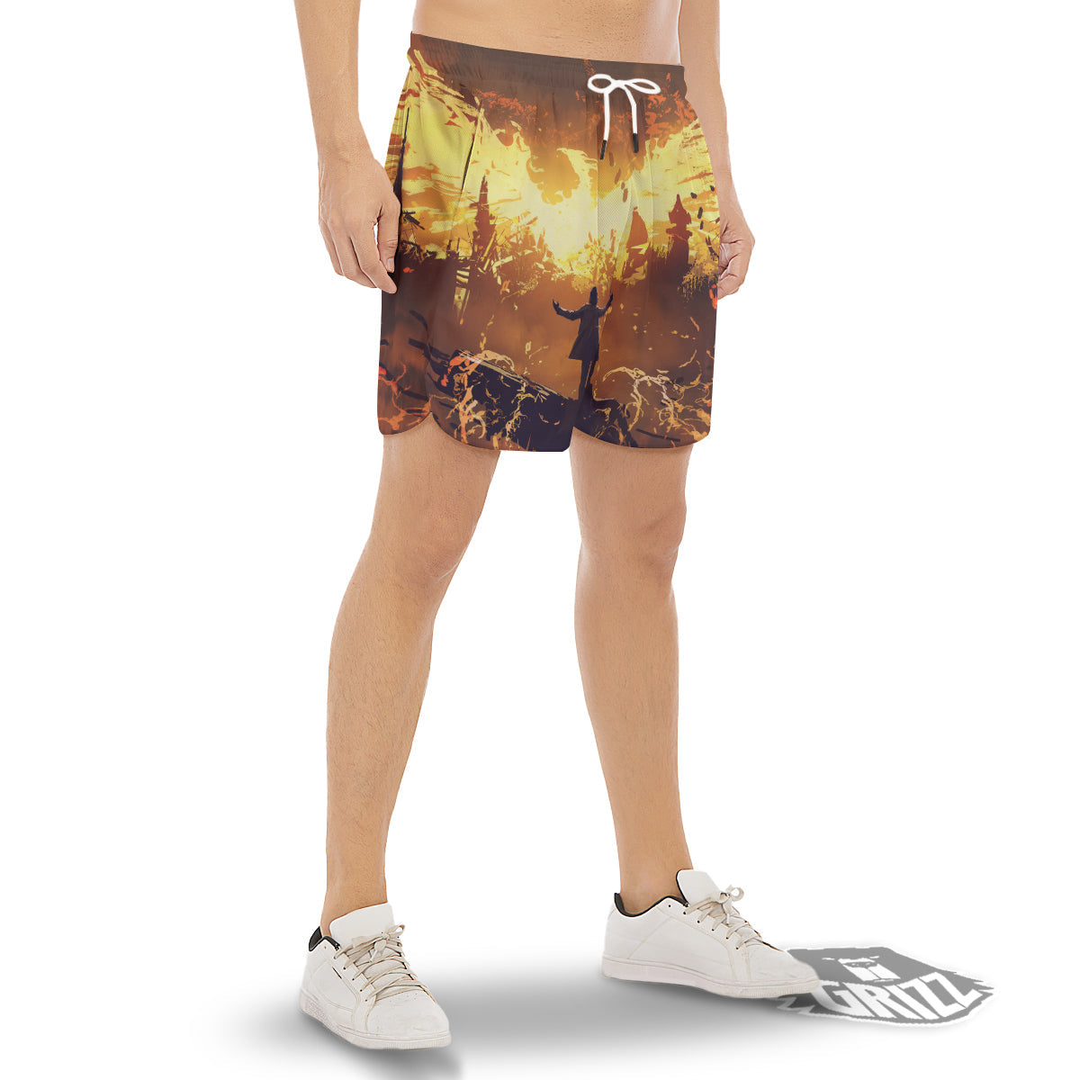 The Man And Phoenix Print Men's Gym Shorts-grizzshop