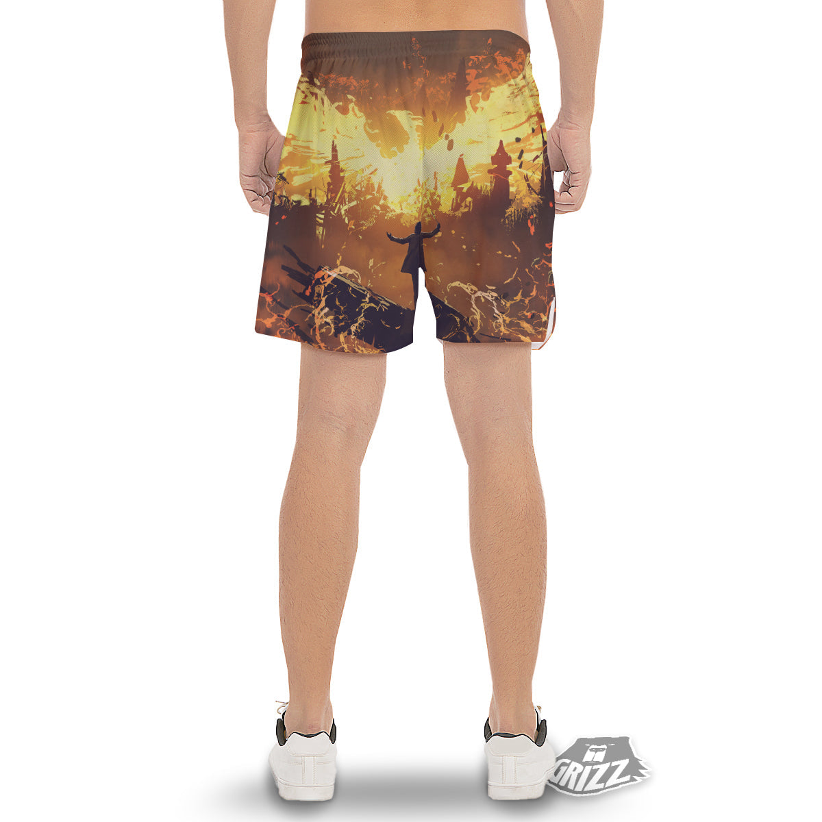 The Man And Phoenix Print Men's Gym Shorts-grizzshop