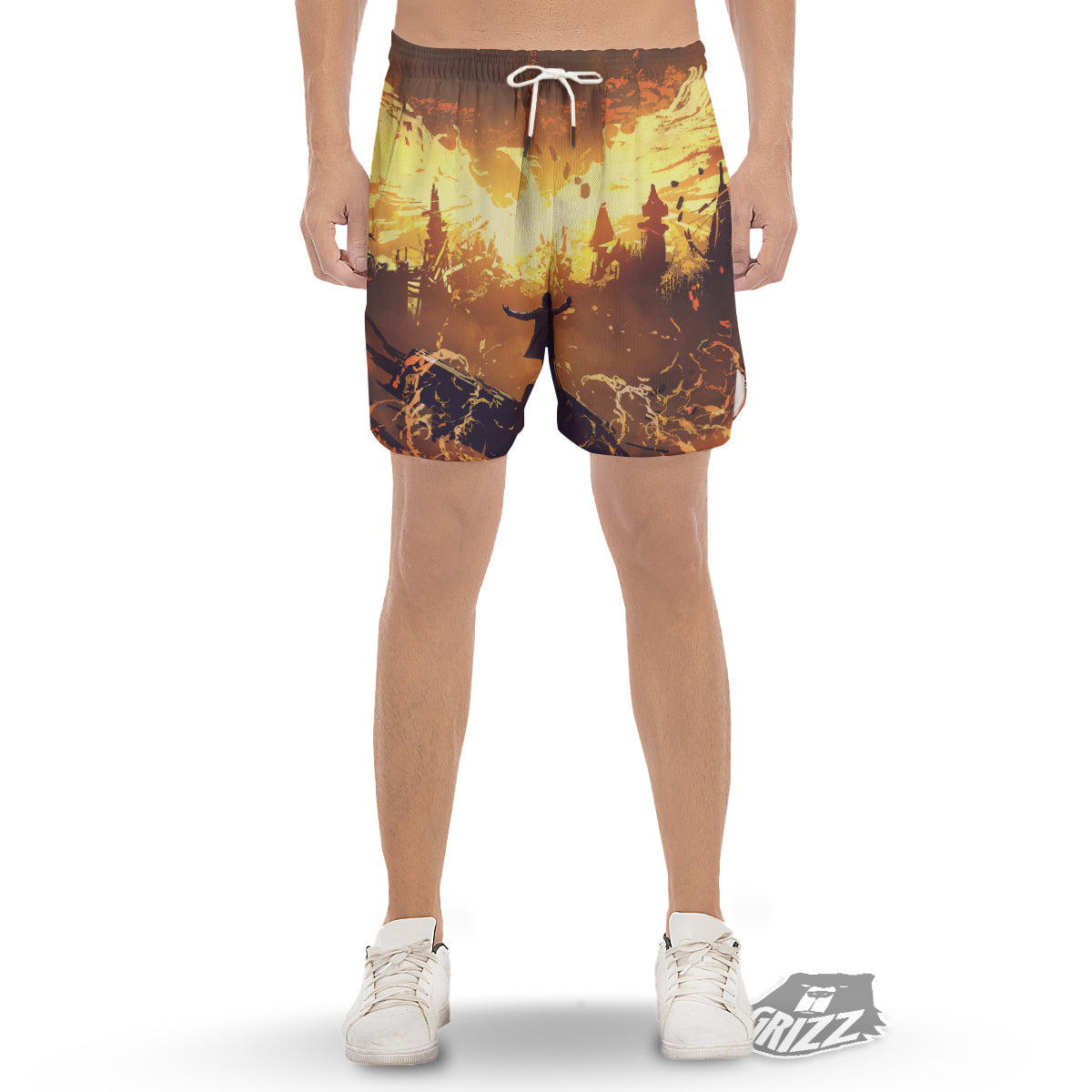 The Man And Phoenix Print Men's Gym Shorts-grizzshop