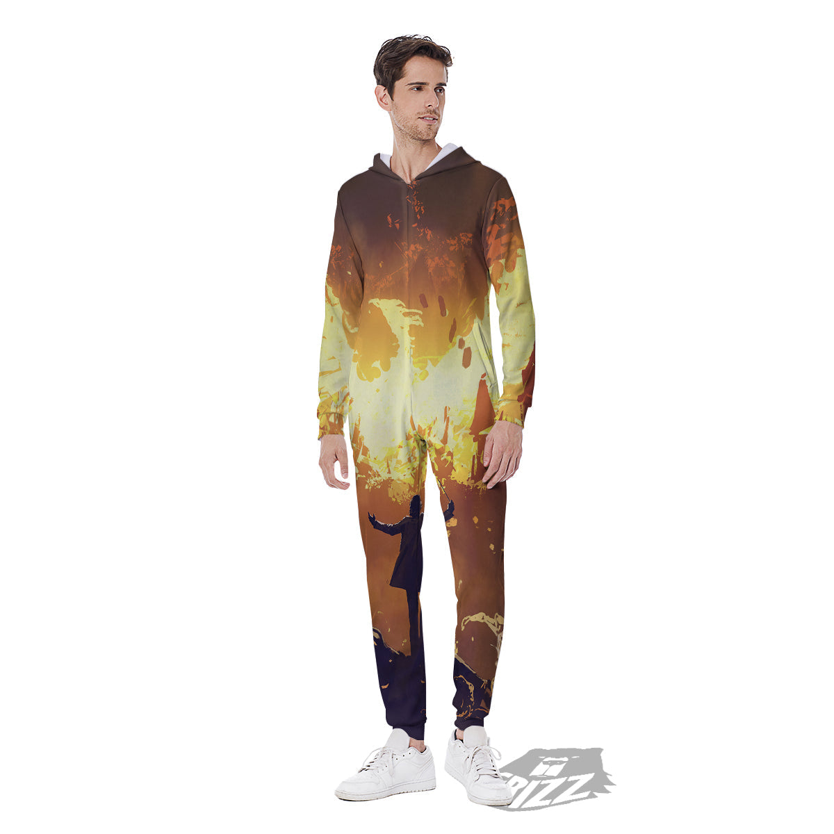 The Man And Phoenix Print Men's Jumpsuit-grizzshop