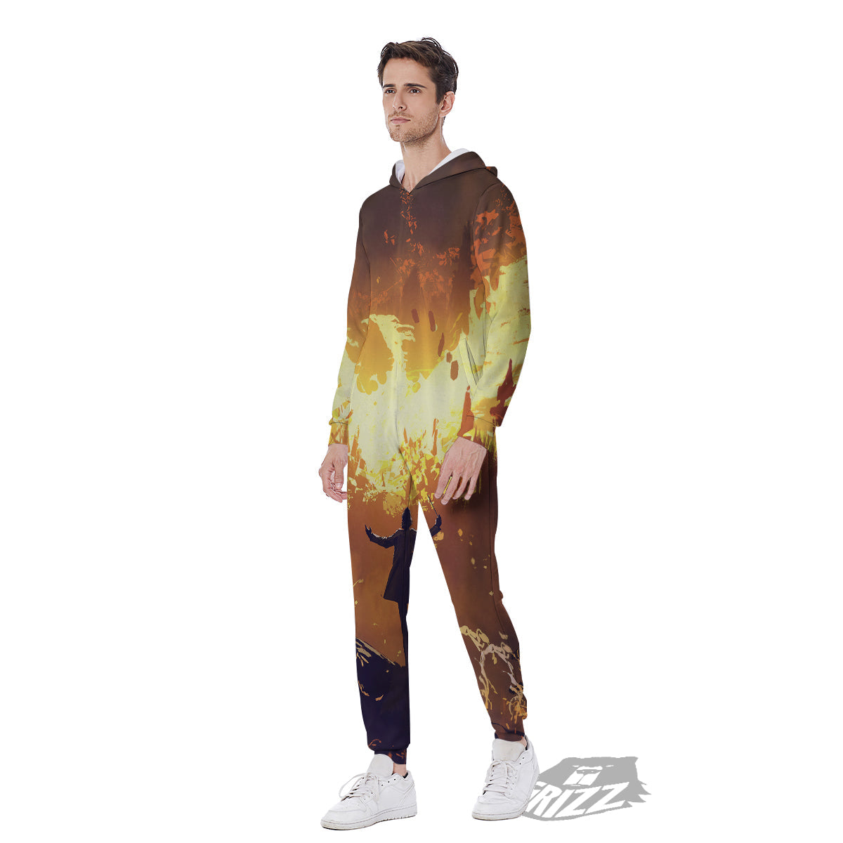 The Man And Phoenix Print Men's Jumpsuit-grizzshop