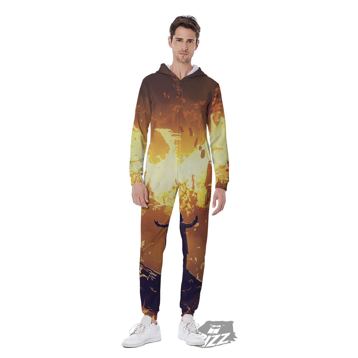 The Man And Phoenix Print Men's Jumpsuit-grizzshop