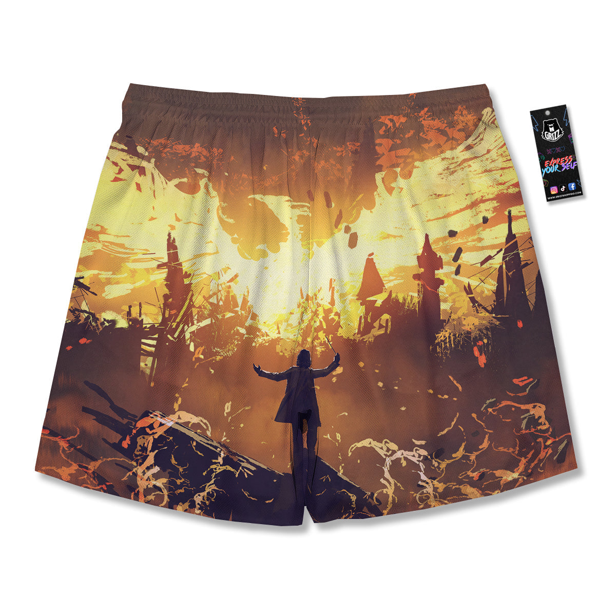 The Man And Phoenix Print Men's Running Shorts-grizzshop