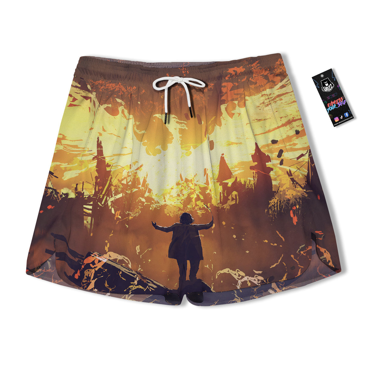 The Man And Phoenix Print Men's Running Shorts-grizzshop