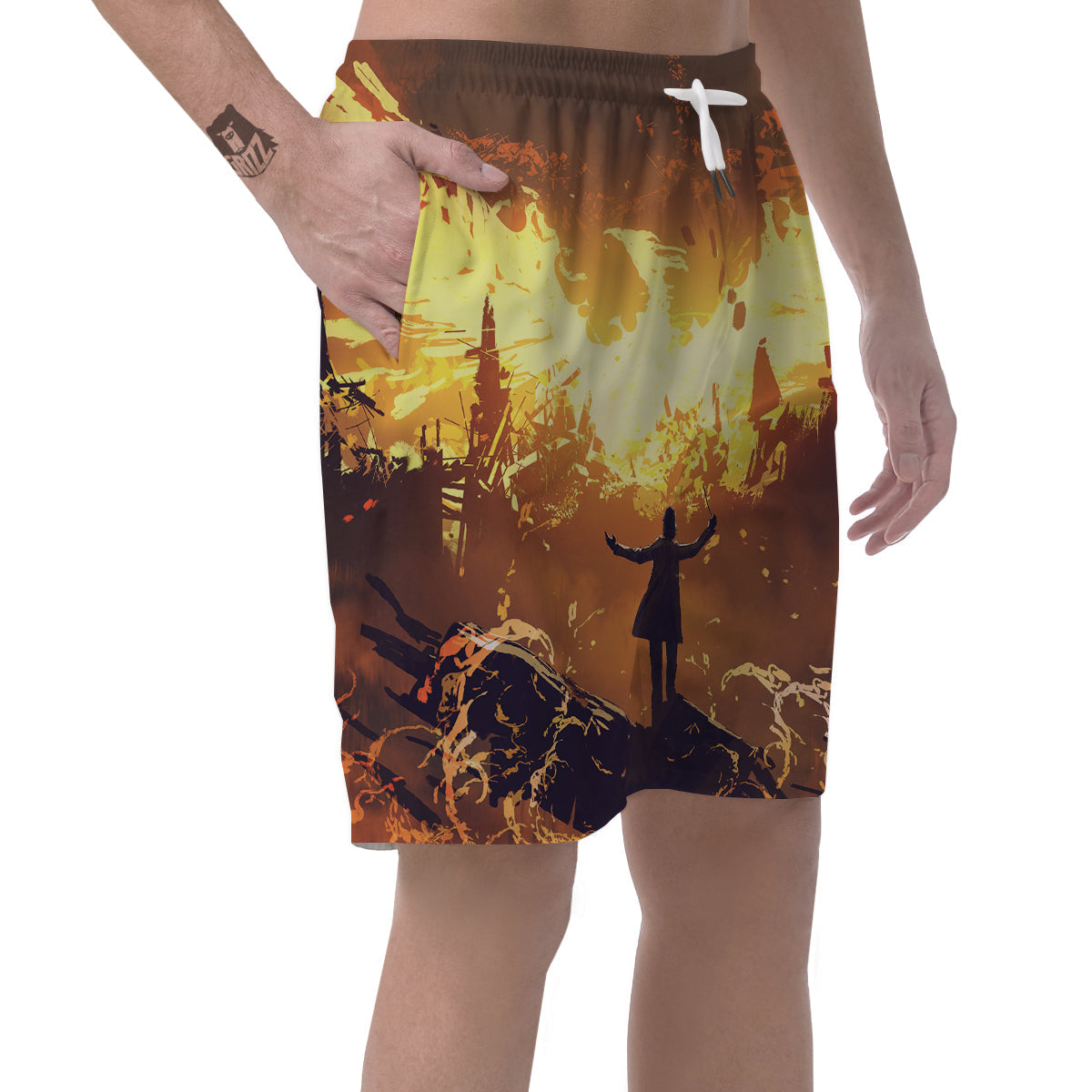The Man And Phoenix Print Men's Shorts-grizzshop