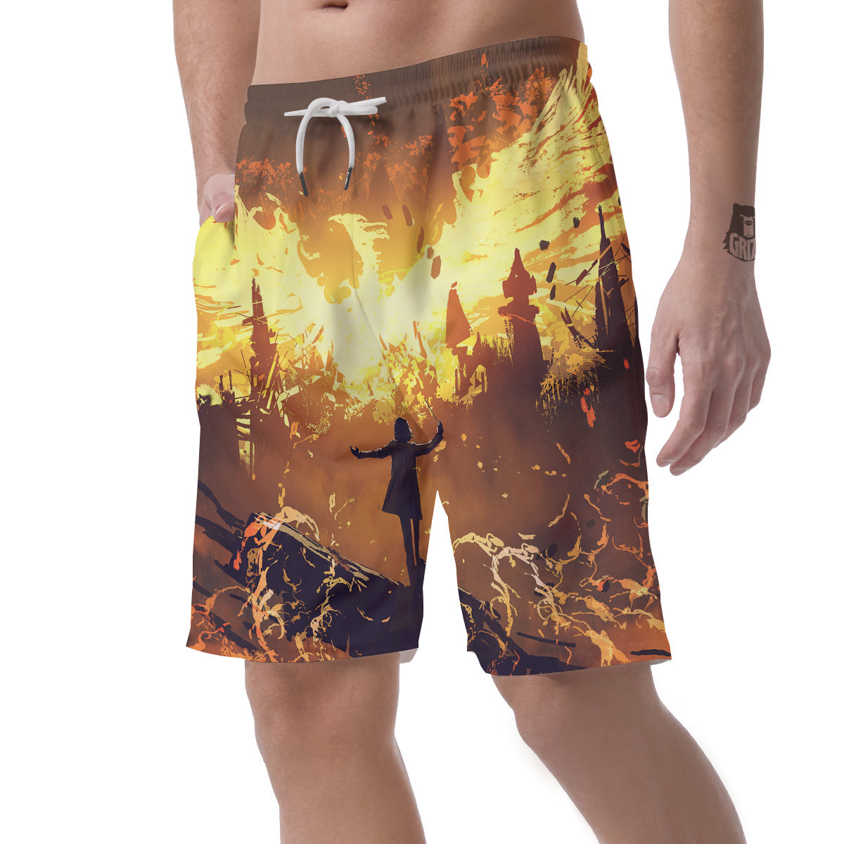 The Man And Phoenix Print Men's Shorts-grizzshop