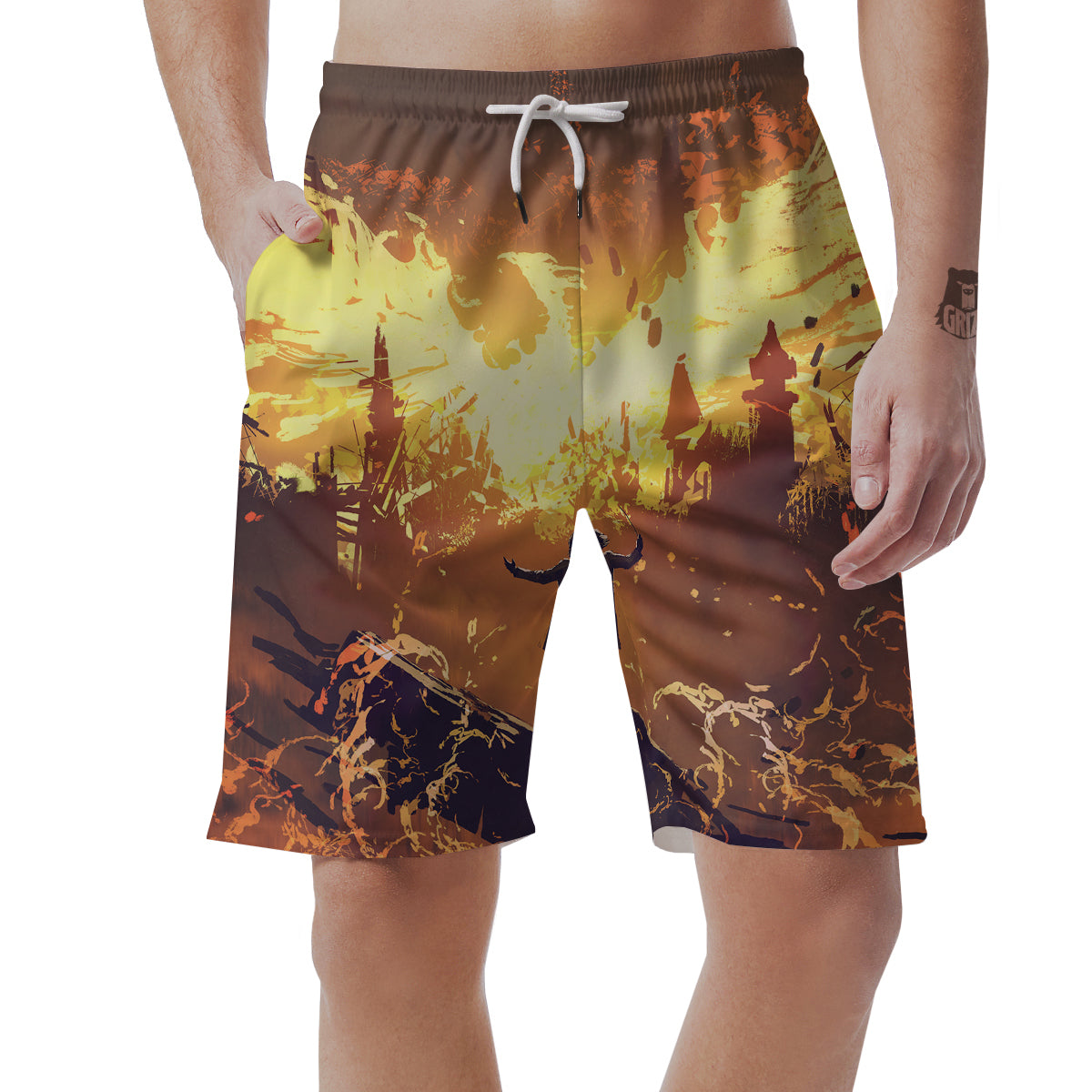 The Man And Phoenix Print Men's Shorts-grizzshop