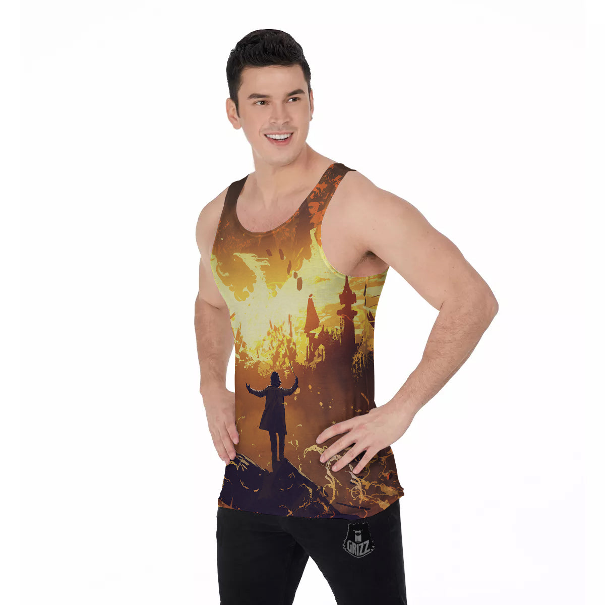 The Man And Phoenix Print Men's Tank Top-grizzshop