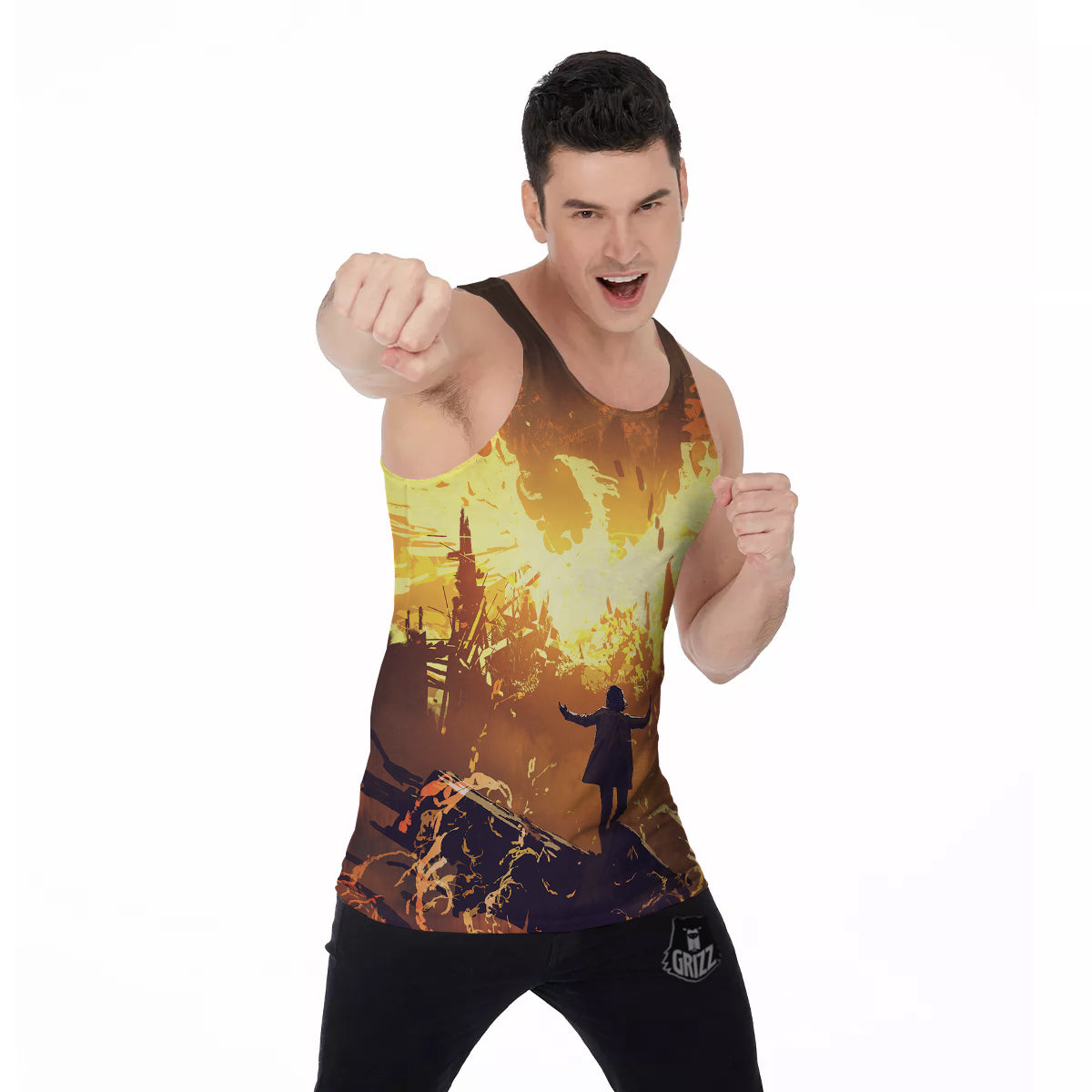 The Man And Phoenix Print Men's Tank Top-grizzshop