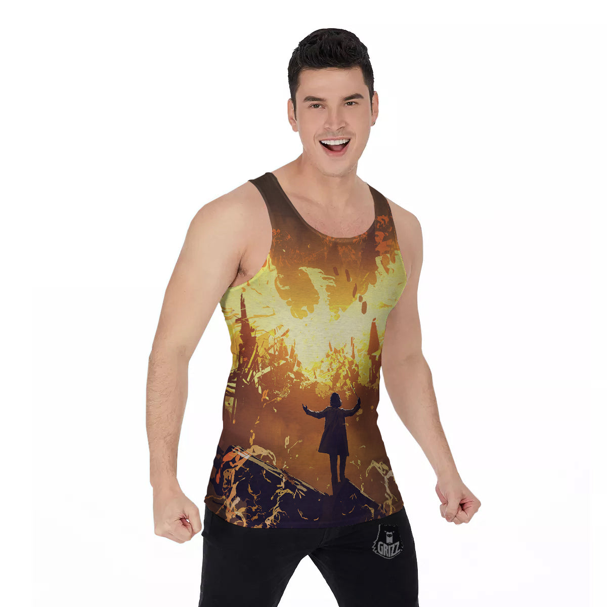 The Man And Phoenix Print Men's Tank Top-grizzshop