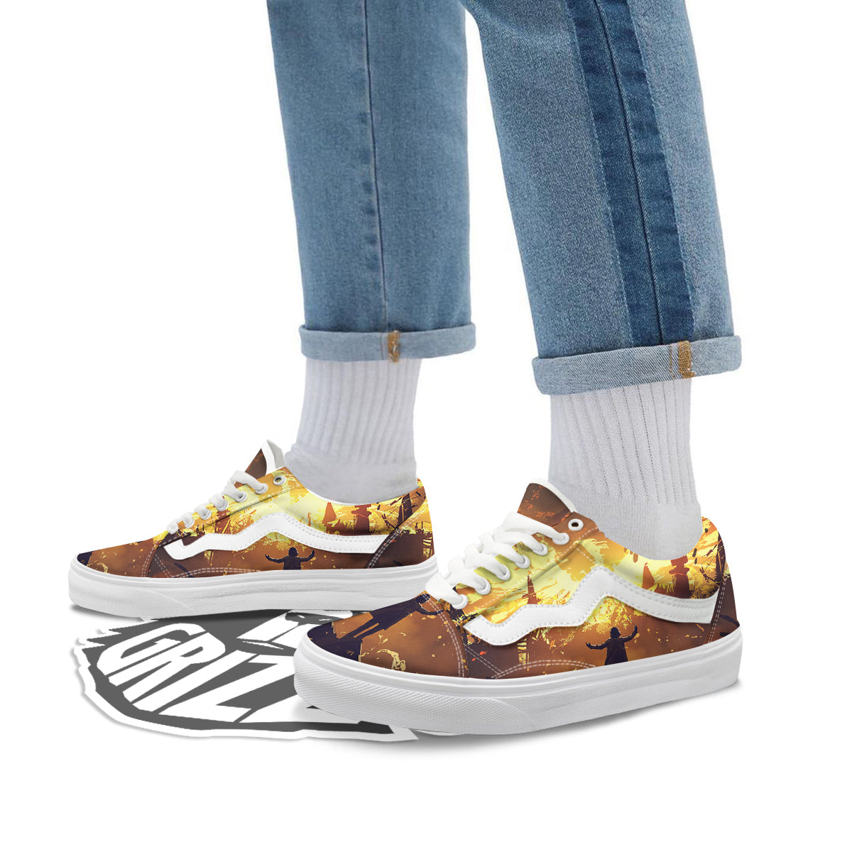 The Man And Phoenix Print Skate Shoes-grizzshop