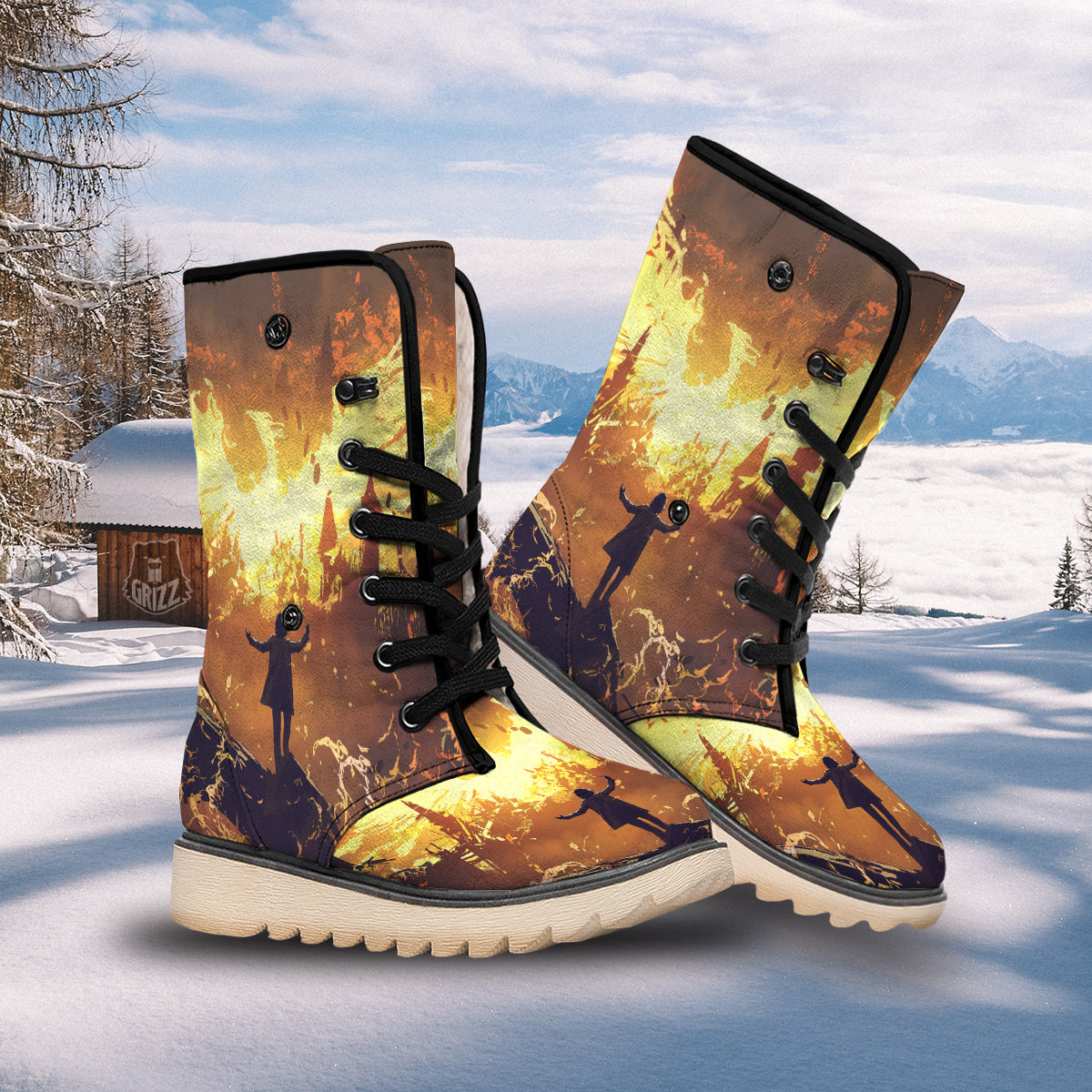 The Man And Phoenix Print Snow Boots-grizzshop