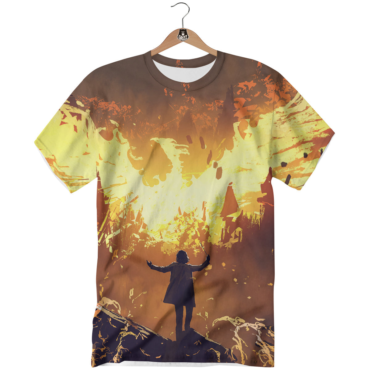 The Man And Phoenix Print T-Shirt-grizzshop