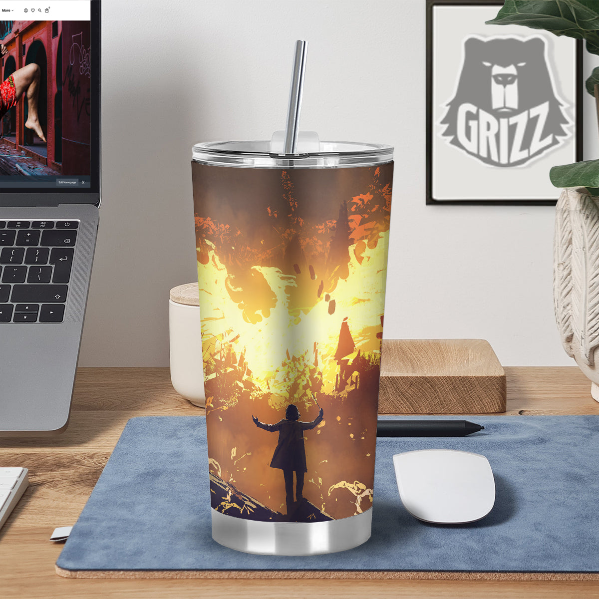 The Man And Phoenix Print Tumbler-grizzshop