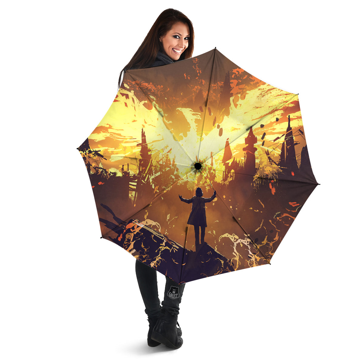 The Man And Phoenix Print Umbrella-grizzshop