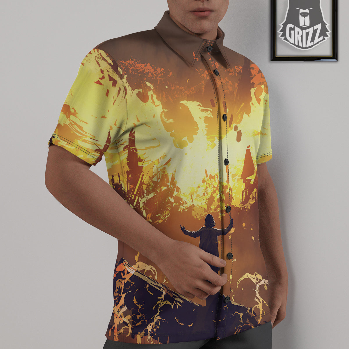 The Man And Phoenix Print Untucked Shirts-grizzshop