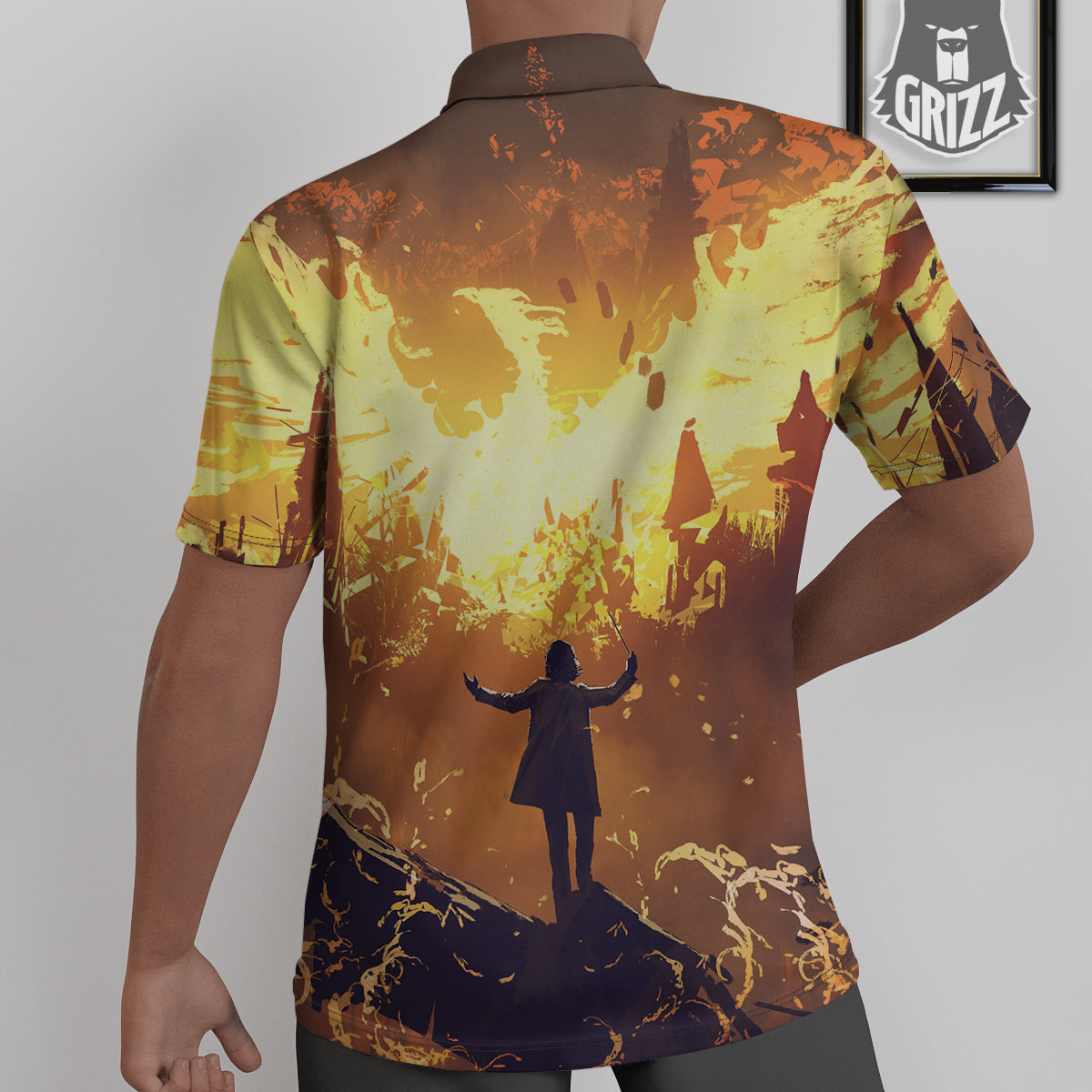 The Man And Phoenix Print Untucked Shirts-grizzshop