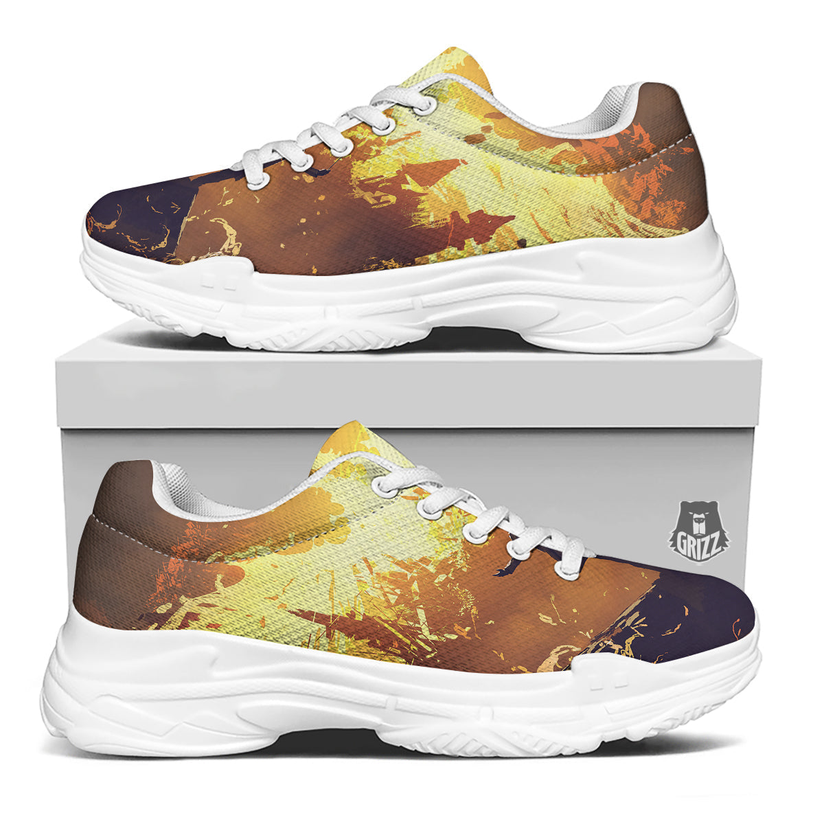 The Man And Phoenix Print White Chunky Shoes-grizzshop
