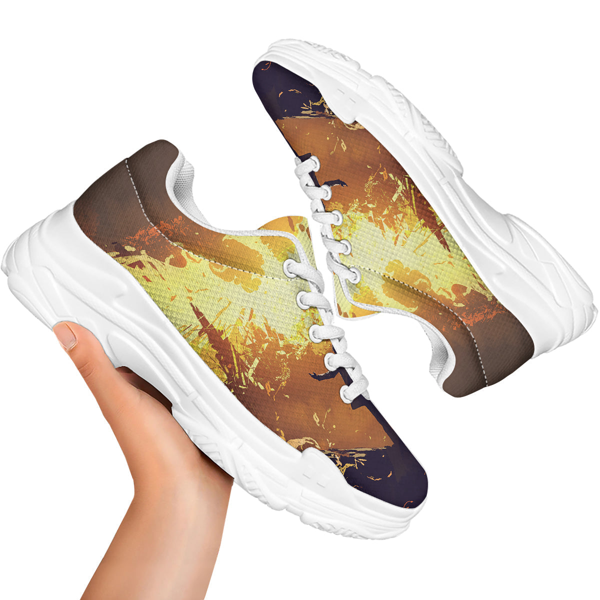 The Man And Phoenix Print White Chunky Shoes-grizzshop