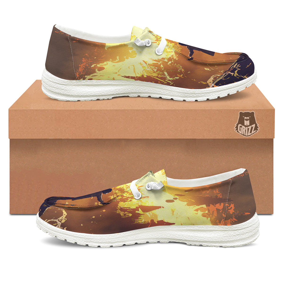 The Man And Phoenix Print White Loafers-grizzshop