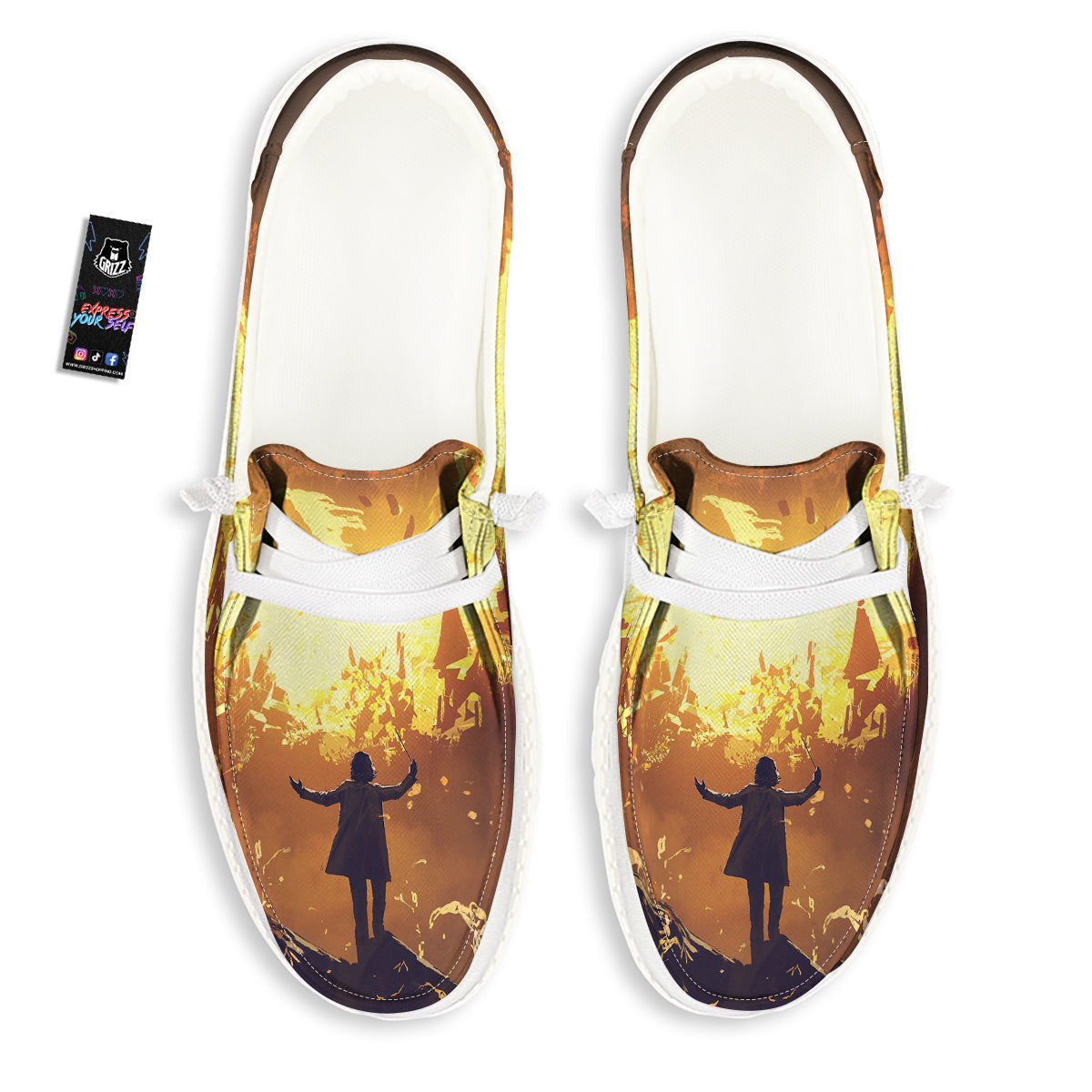 The Man And Phoenix Print White Loafers-grizzshop