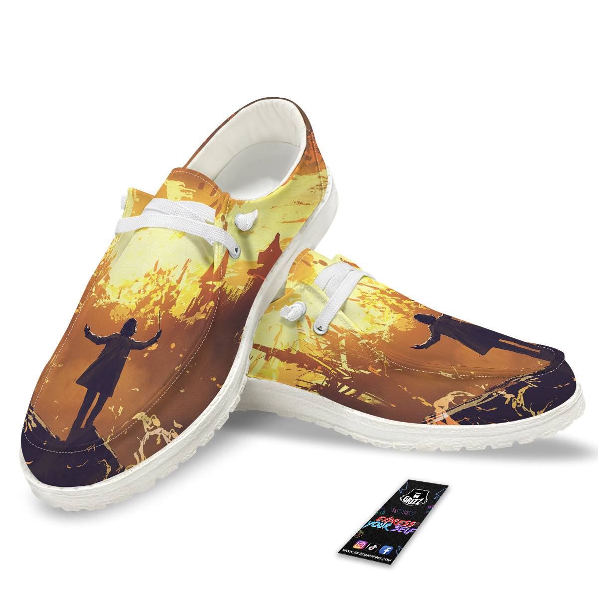 The Man And Phoenix Print White Loafers-grizzshop