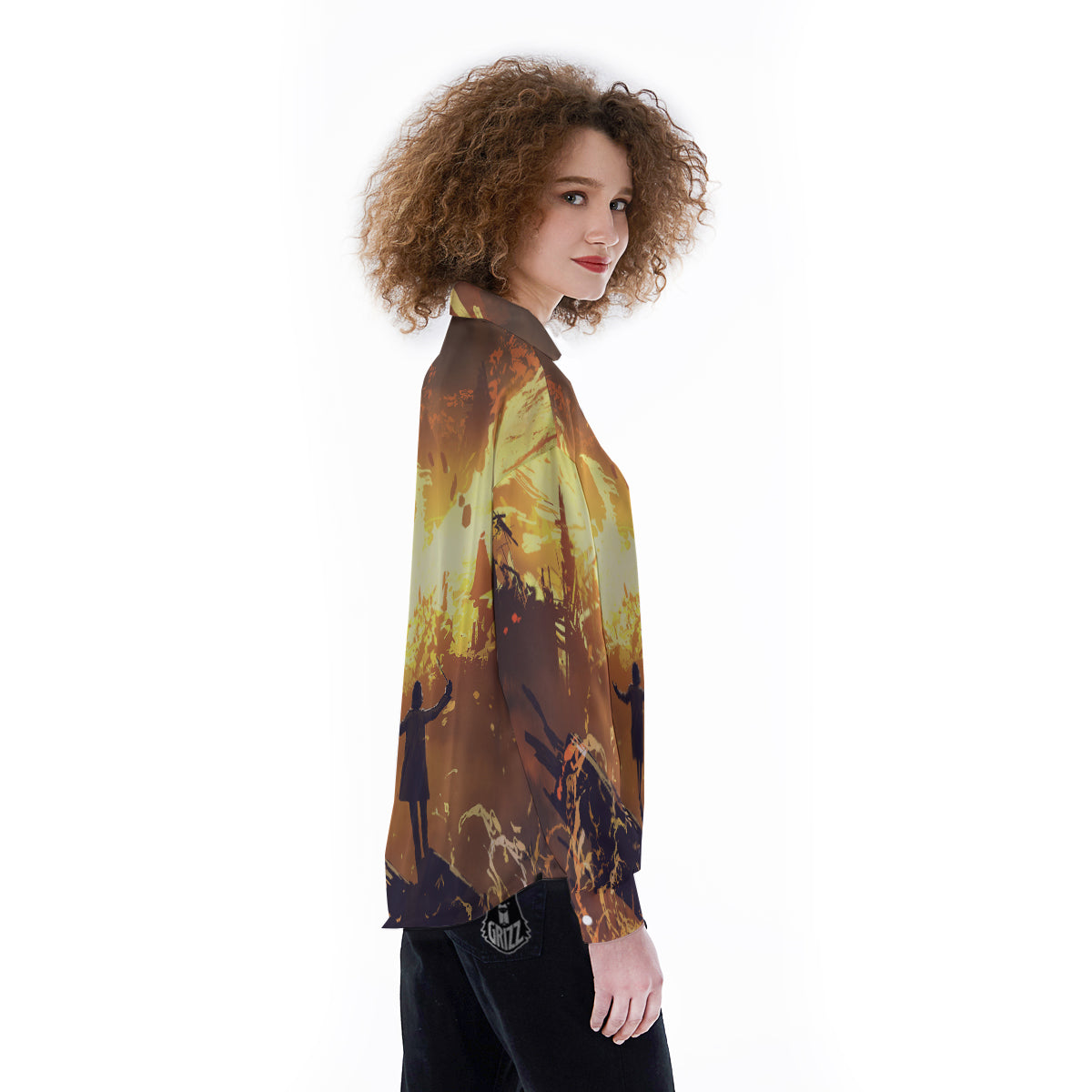 The Man And Phoenix Print Women's Long Sleeve Shirts-grizzshop