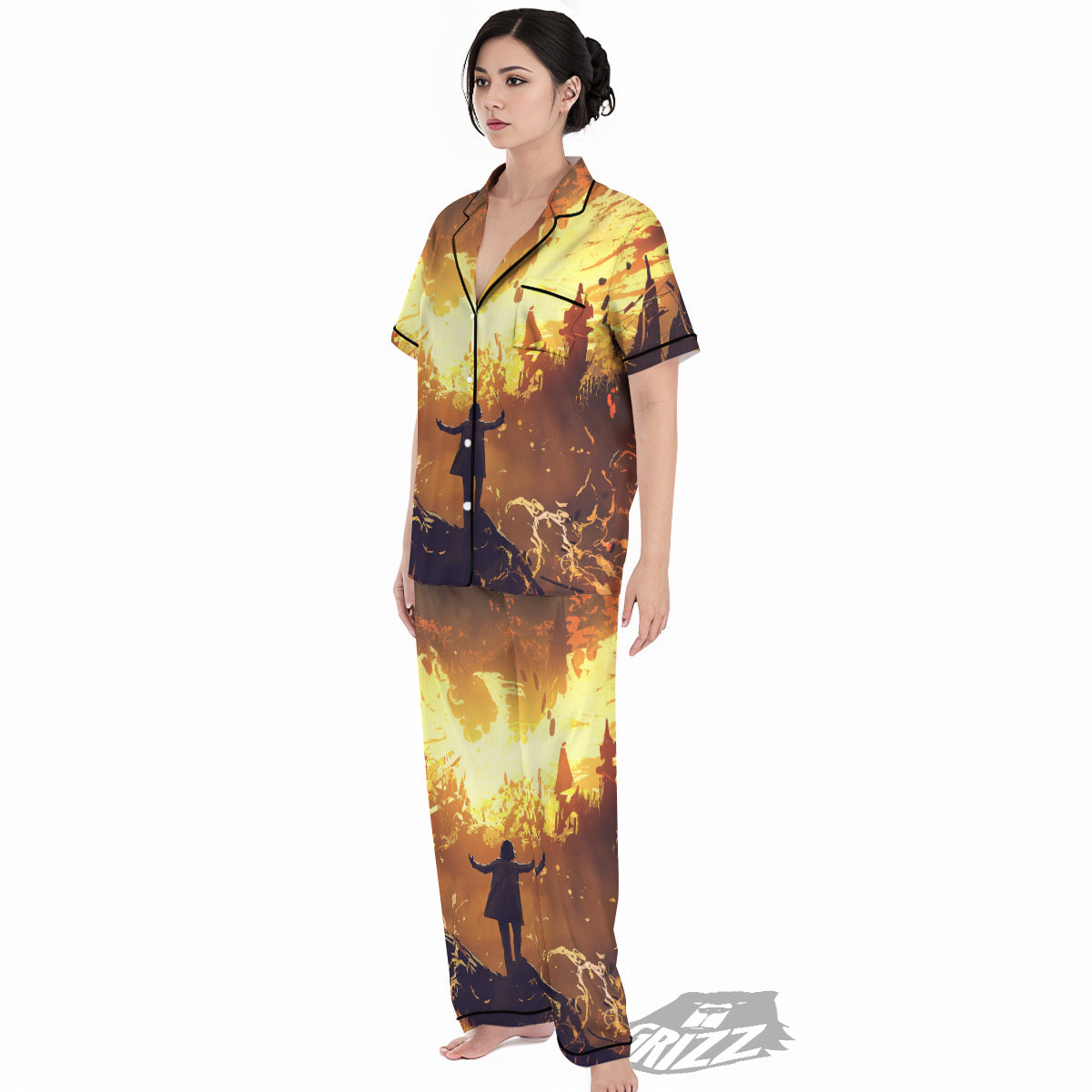 The Man And Phoenix Print Women's Pajamas Set-grizzshop