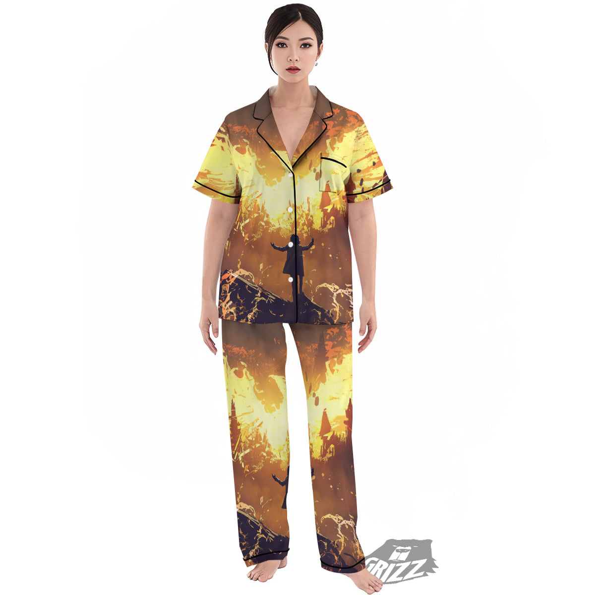 The Man And Phoenix Print Women's Pajamas Set-grizzshop