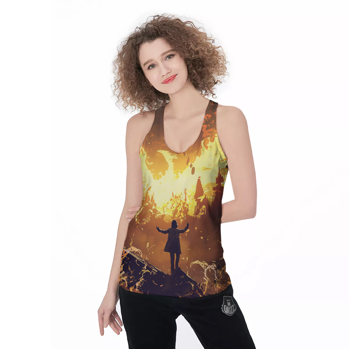 The Man And Phoenix Print Women's Racerback Tank Top-grizzshop