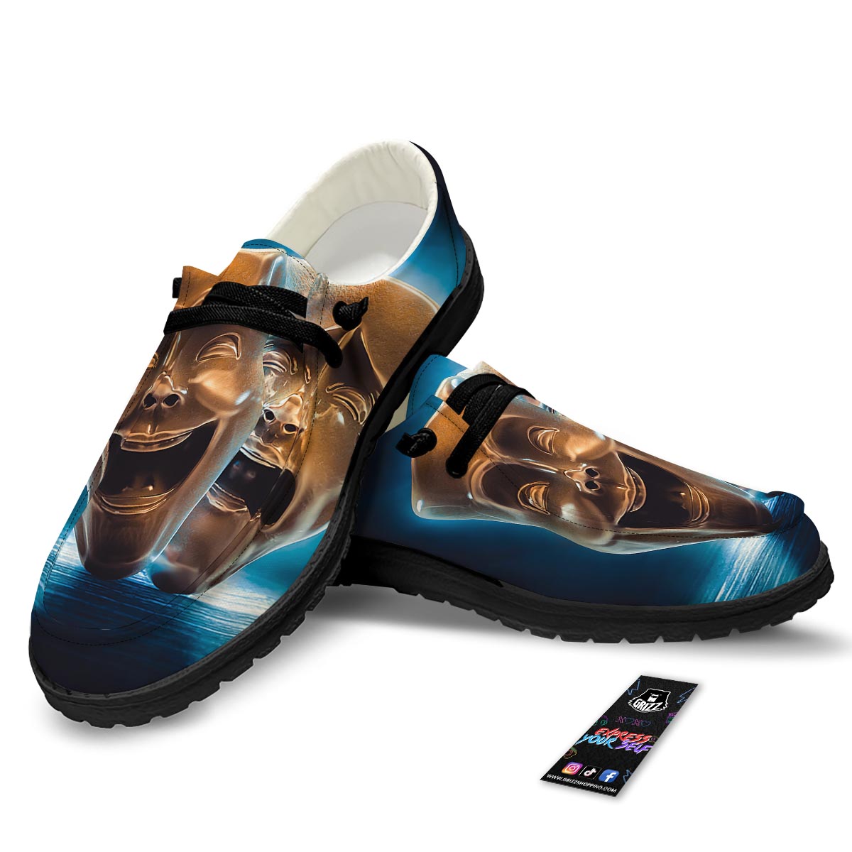 The Theatre Masks Sock And Buskin Black Loafers-grizzshop