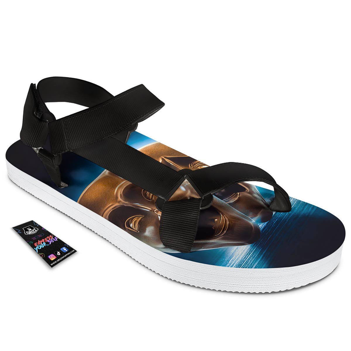 The Theatre Masks Sock And Buskin Black Open Toe Sandals-grizzshop
