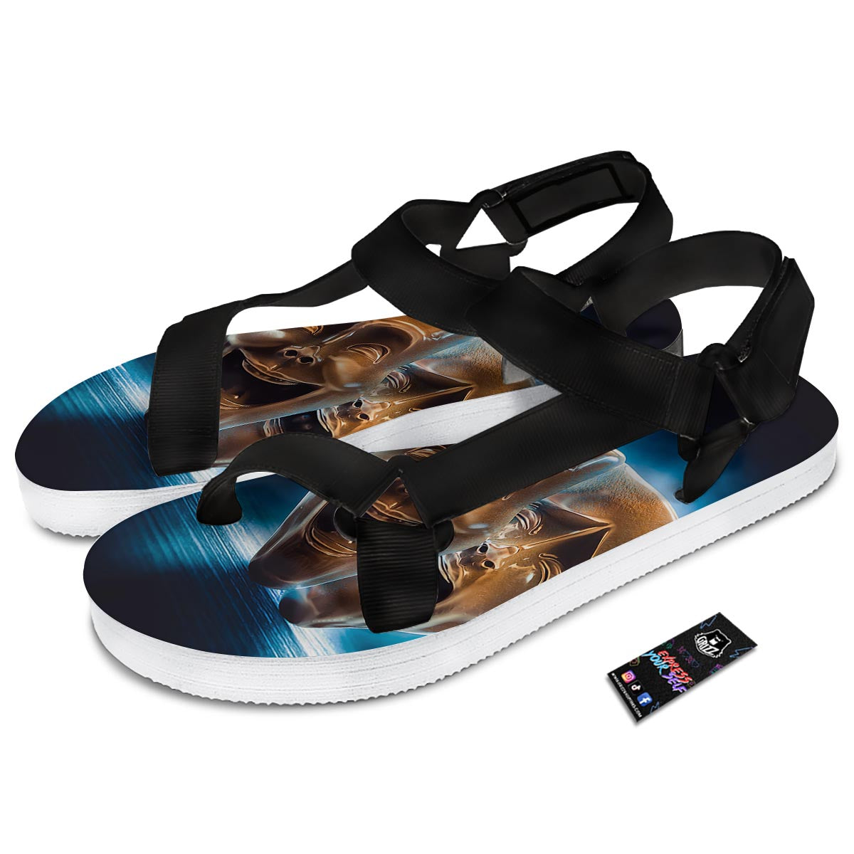 The Theatre Masks Sock And Buskin Black Open Toe Sandals-grizzshop