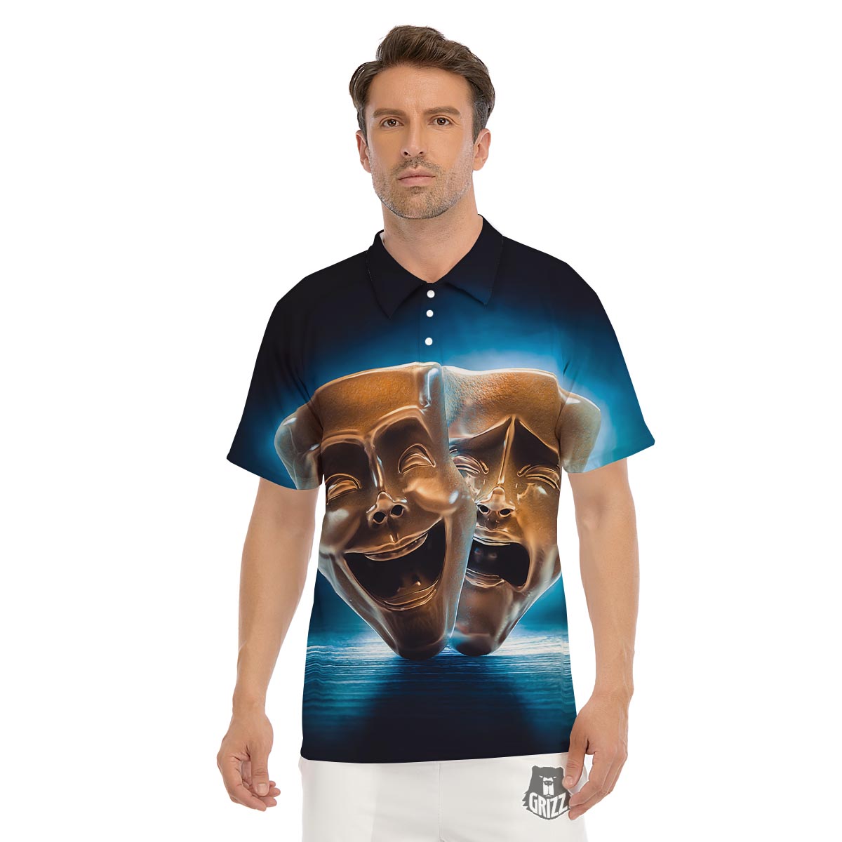 The Theatre Masks Sock And Buskin Men's Golf Shirts-grizzshop