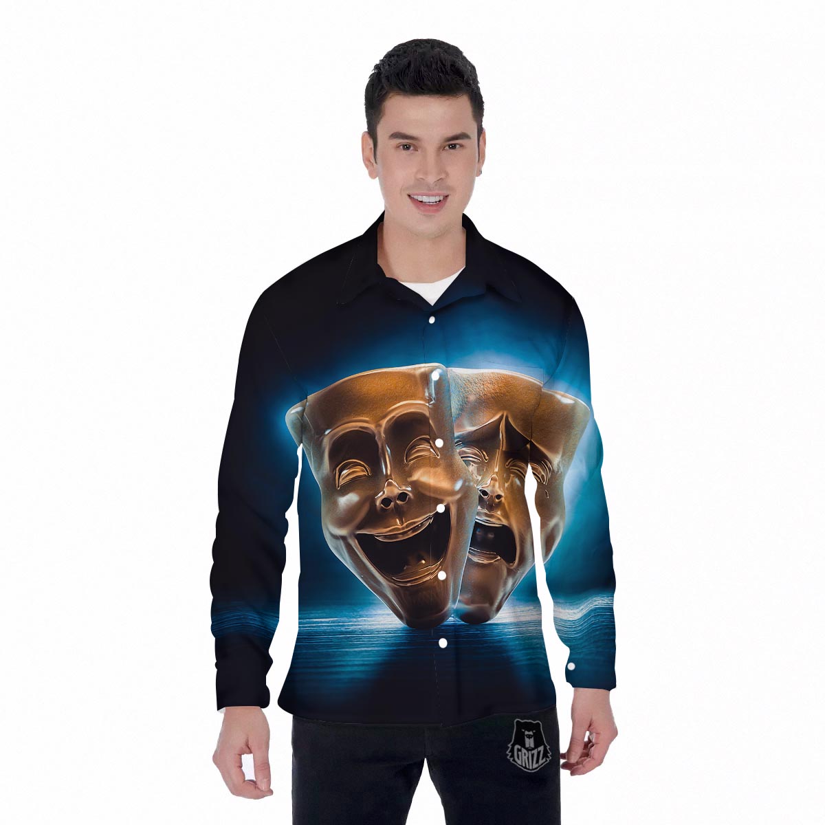 The Theatre Masks Sock And Buskin Men's Long Sleeve Shirts-grizzshop
