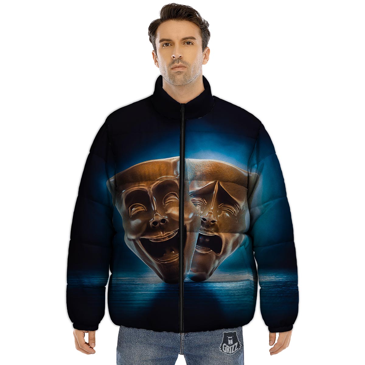 The Theatre Masks Sock And Buskin Puffer Jacket-grizzshop
