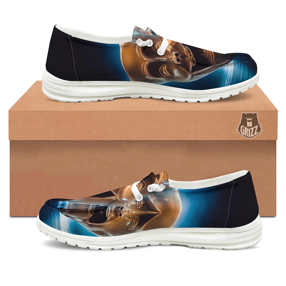 The Theatre Masks Sock And Buskin White Loafers-grizzshop