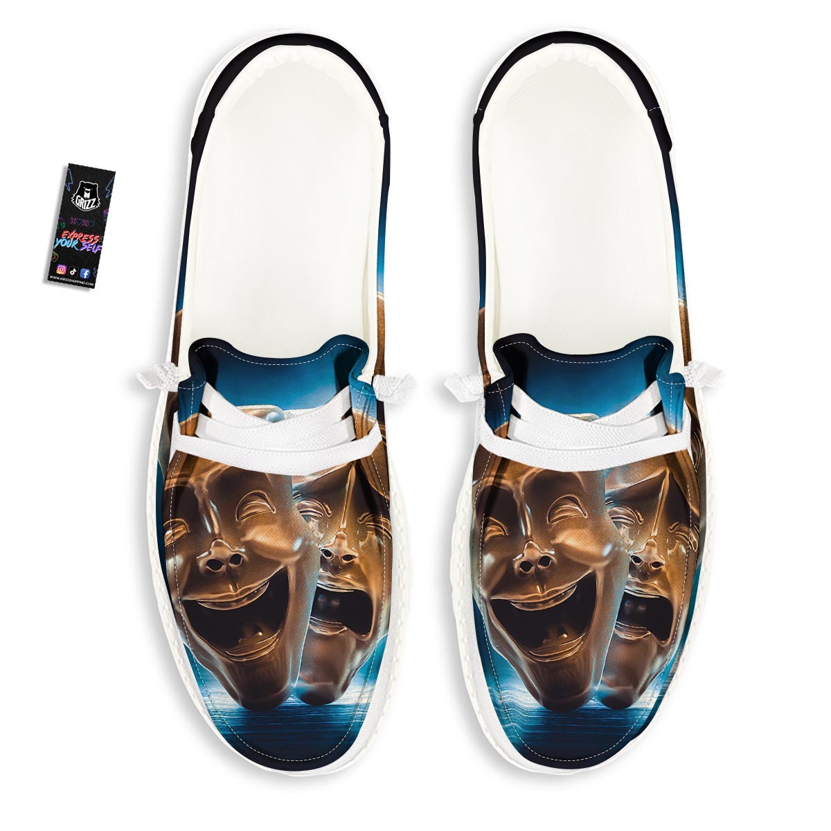 The Theatre Masks Sock And Buskin White Loafers-grizzshop