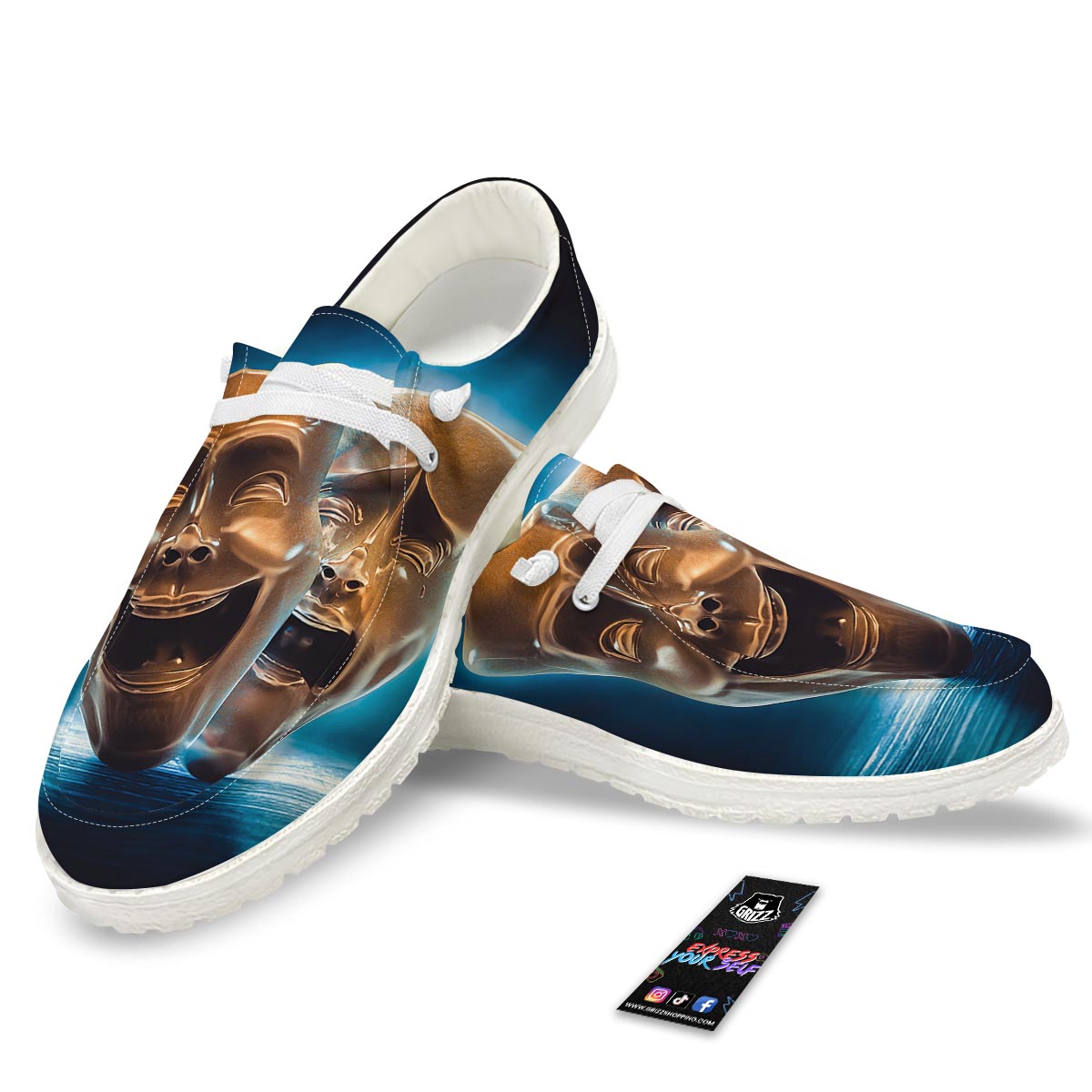 The Theatre Masks Sock And Buskin White Loafers-grizzshop