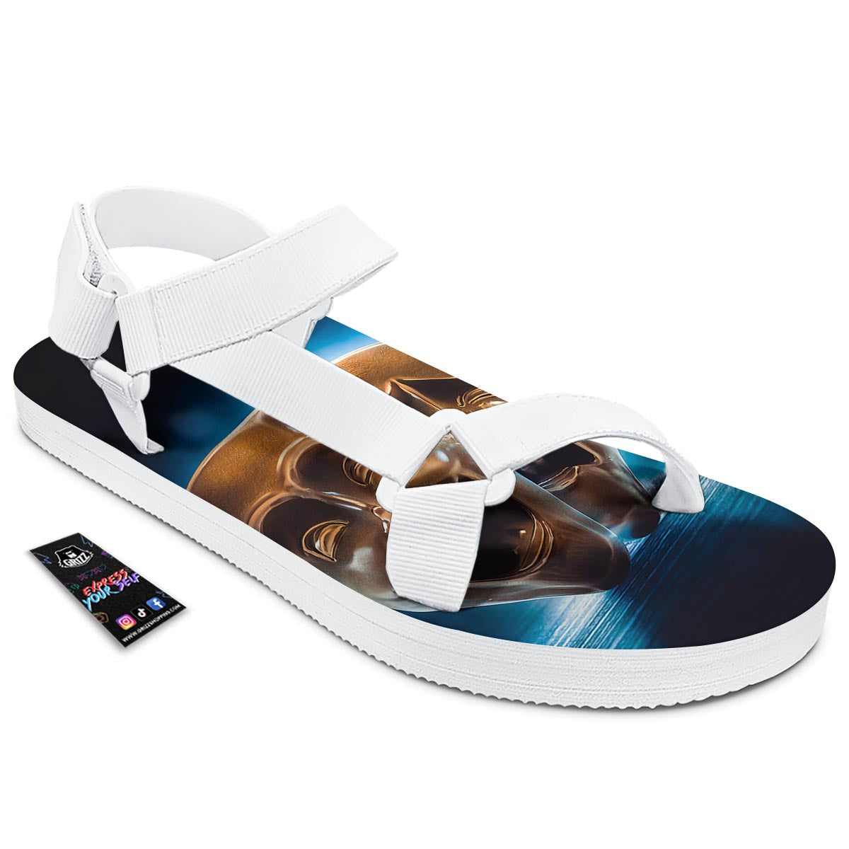 The Theatre Masks Sock And Buskin White Open Toe Sandals-grizzshop