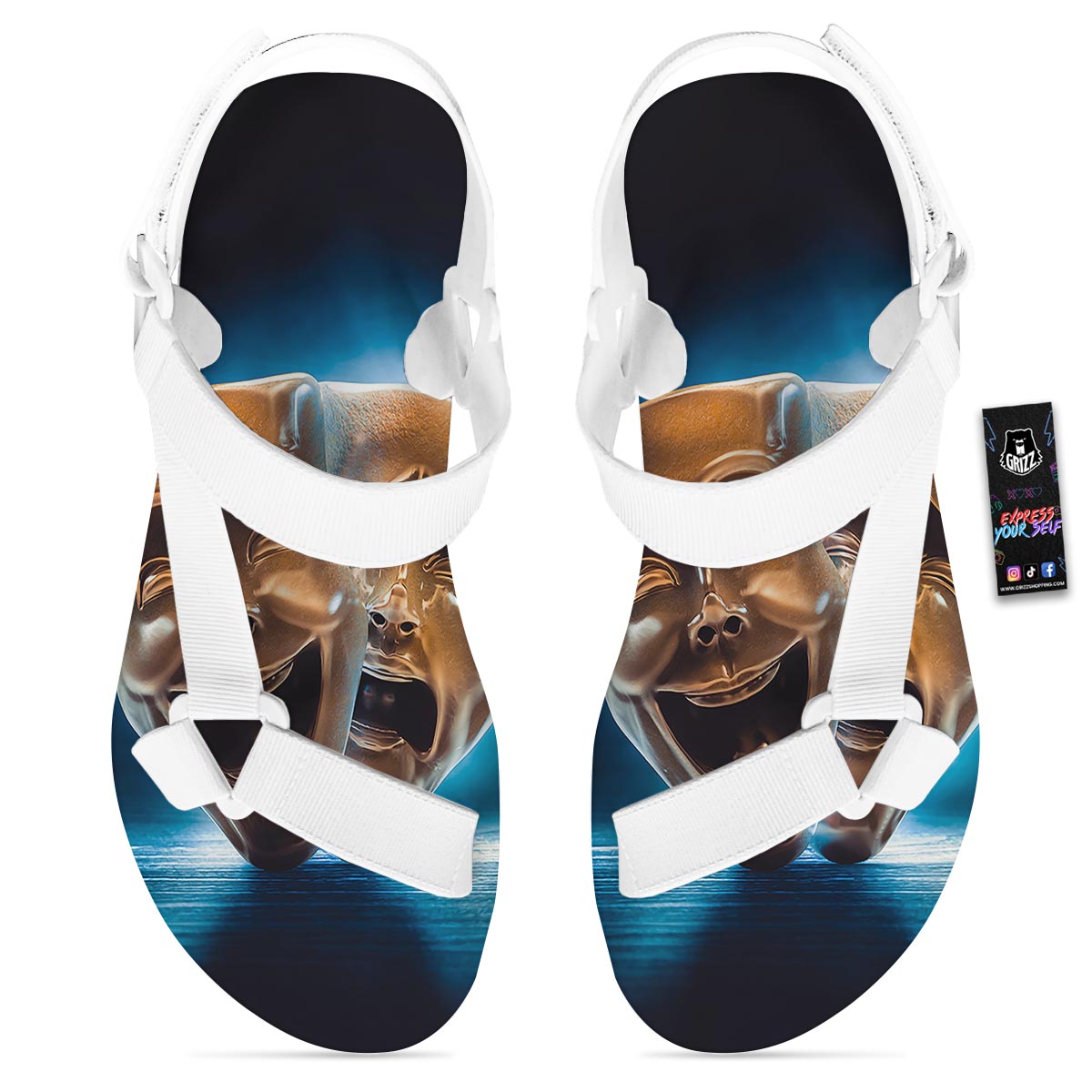 The Theatre Masks Sock And Buskin White Open Toe Sandals-grizzshop