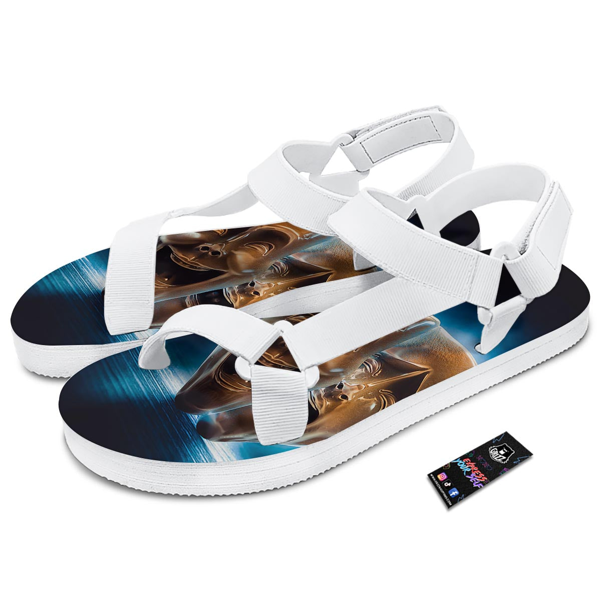 The Theatre Masks Sock And Buskin White Open Toe Sandals-grizzshop