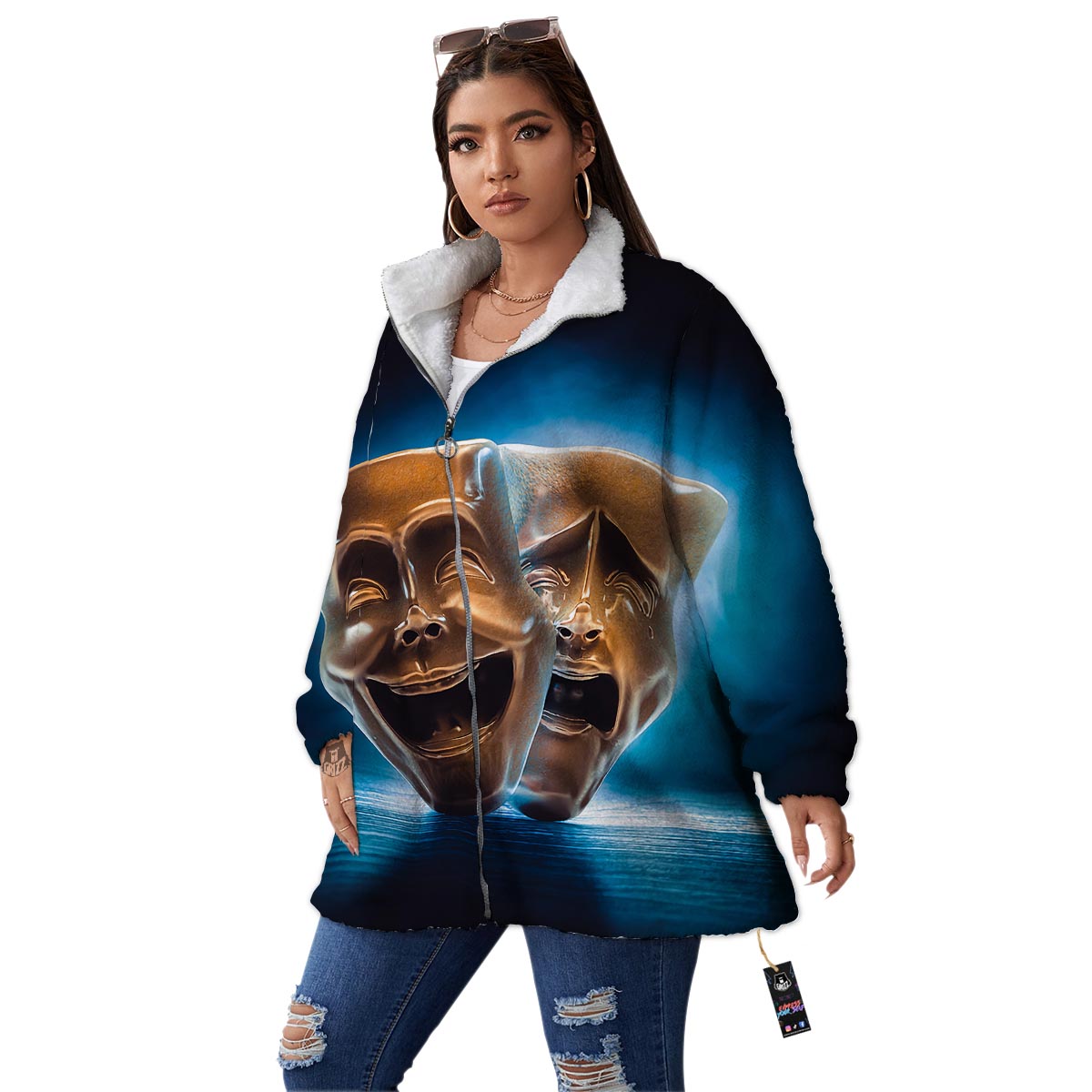 The Theatre Masks Sock And Buskin Women's Sherpa Jacket-grizzshop