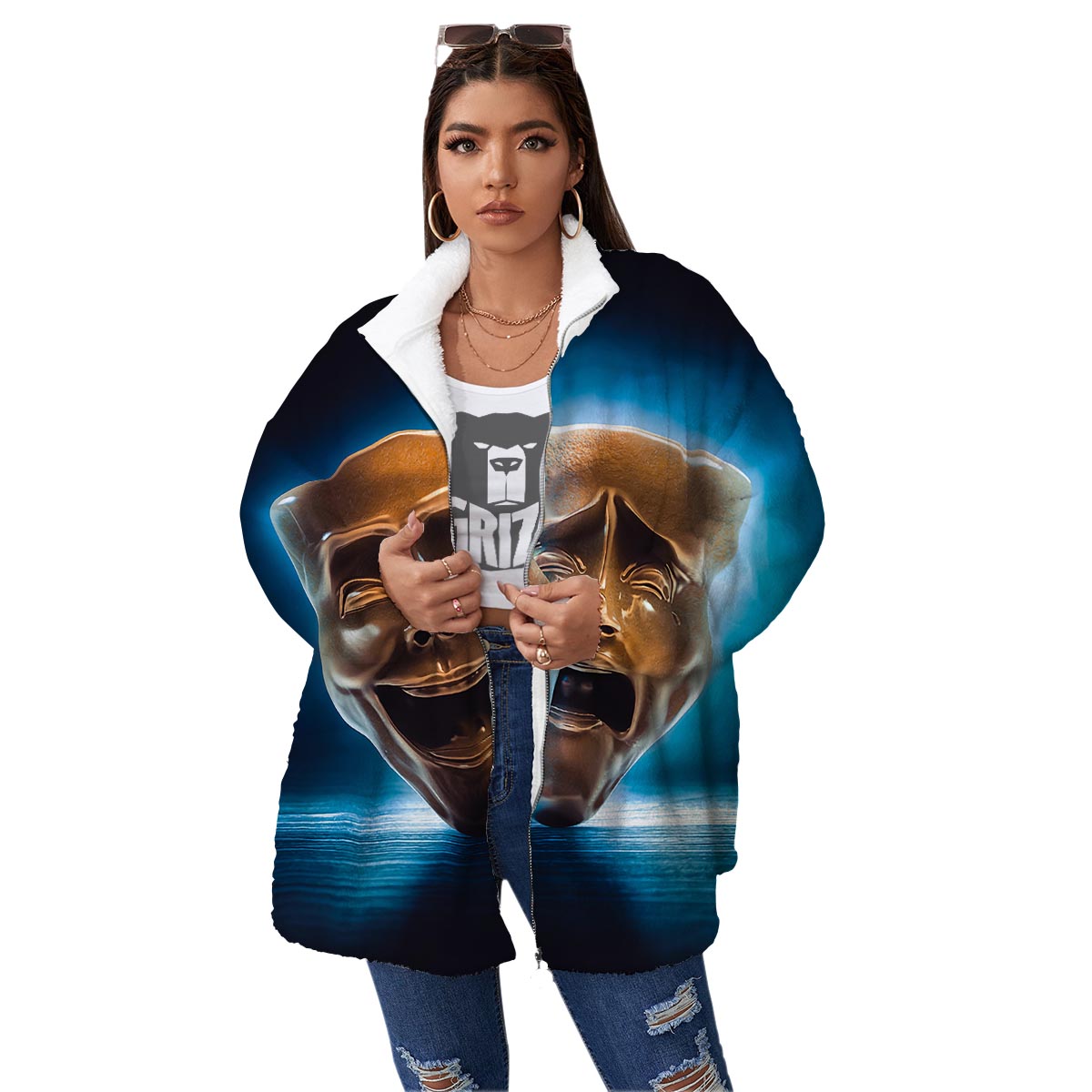 The Theatre Masks Sock And Buskin Women's Sherpa Jacket-grizzshop