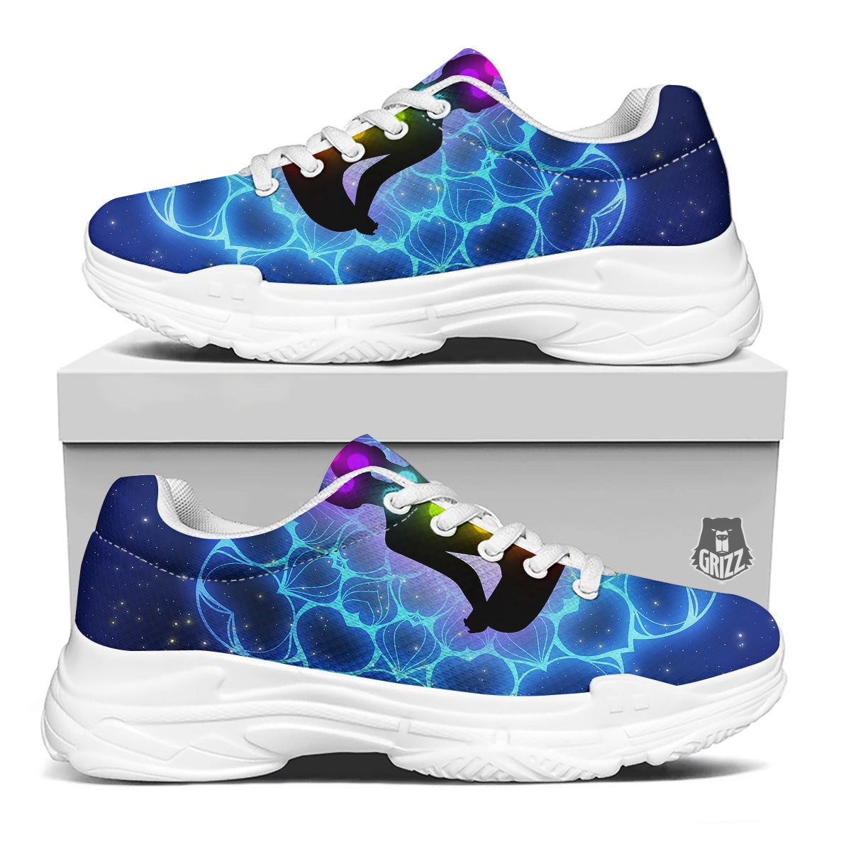 The Universe Chakras Print White Chunky Shoes-grizzshop